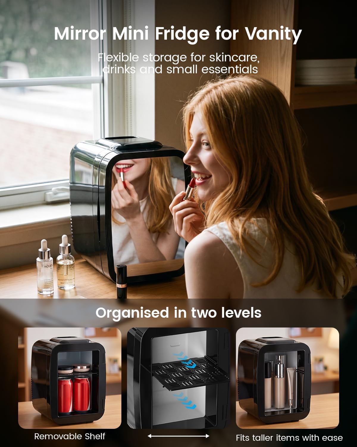 Mini Fridge, 4 Litre/6 Can Small Fridge with Dimmable LED Light, AC/DC Portable Mini Cooler and Warmer, Gaming Fridge for Bedroom, Office, Games Room and Car Great Gift for Teens