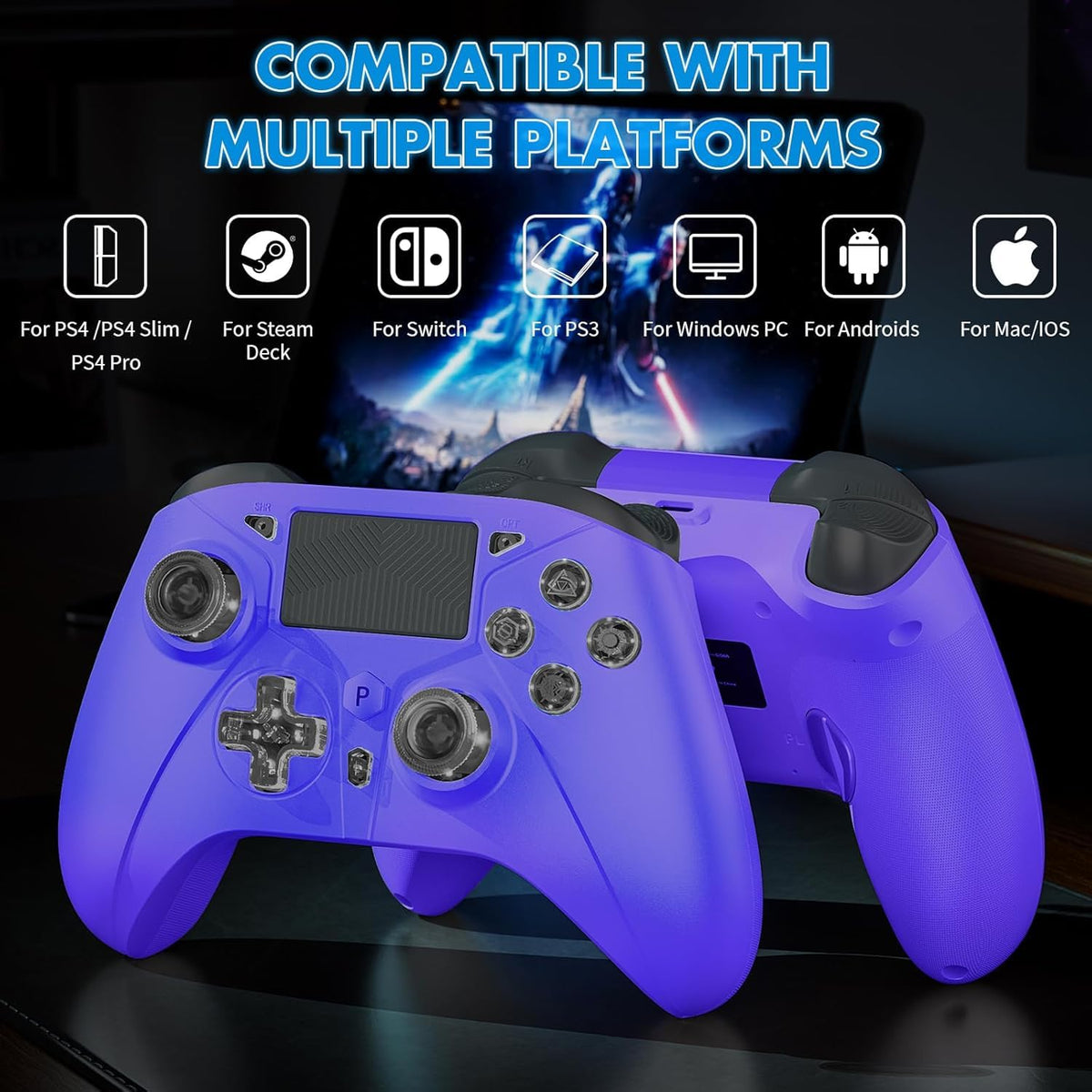 Dinosoo RGB Wireless Controller for PS5/Pro/Slim/PC, with Back Paddles, Touchpad, Dual Vibration, 6-Axis Gyro, Macro, Turbo, Speaker & 3.5mm Audio