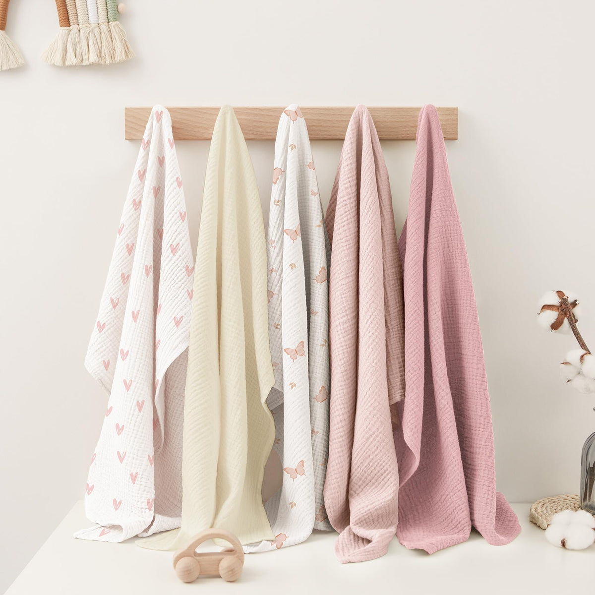 Susurration Muslin Cloths for Baby, 100% Cotton Baby Muslin Squares Cloths for Newborn Boy and Girl, Soft, Breathable and Extremely Absorbent Baby Muslin Burp Cloths, 60 x 60 cm, 5 Pack