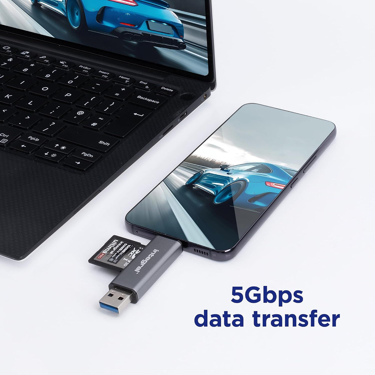 Integral microSD & SD Memory Card Reader Adapter - Dual Ended USB 3.0 & USB C - For iPhone 15/16 Plus/Pro/Pro Max, MacBook Pro/Air M1/M2/M3/M4, iPad, PC, laptop, smartphone