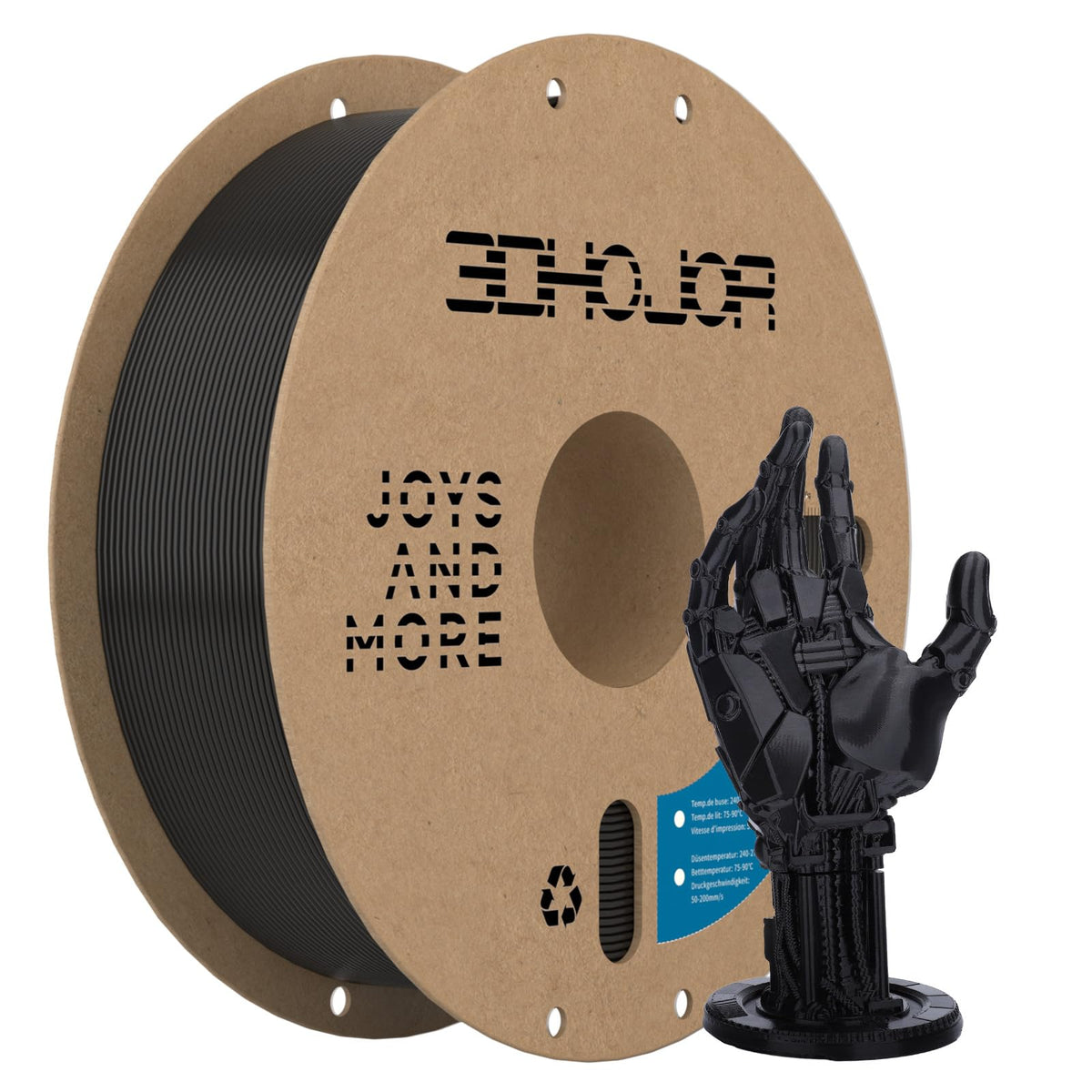 3DHoJor Basic PETG Filament 1.75mm 1kg*2 Bundle for 3D Printers-2Pack Black