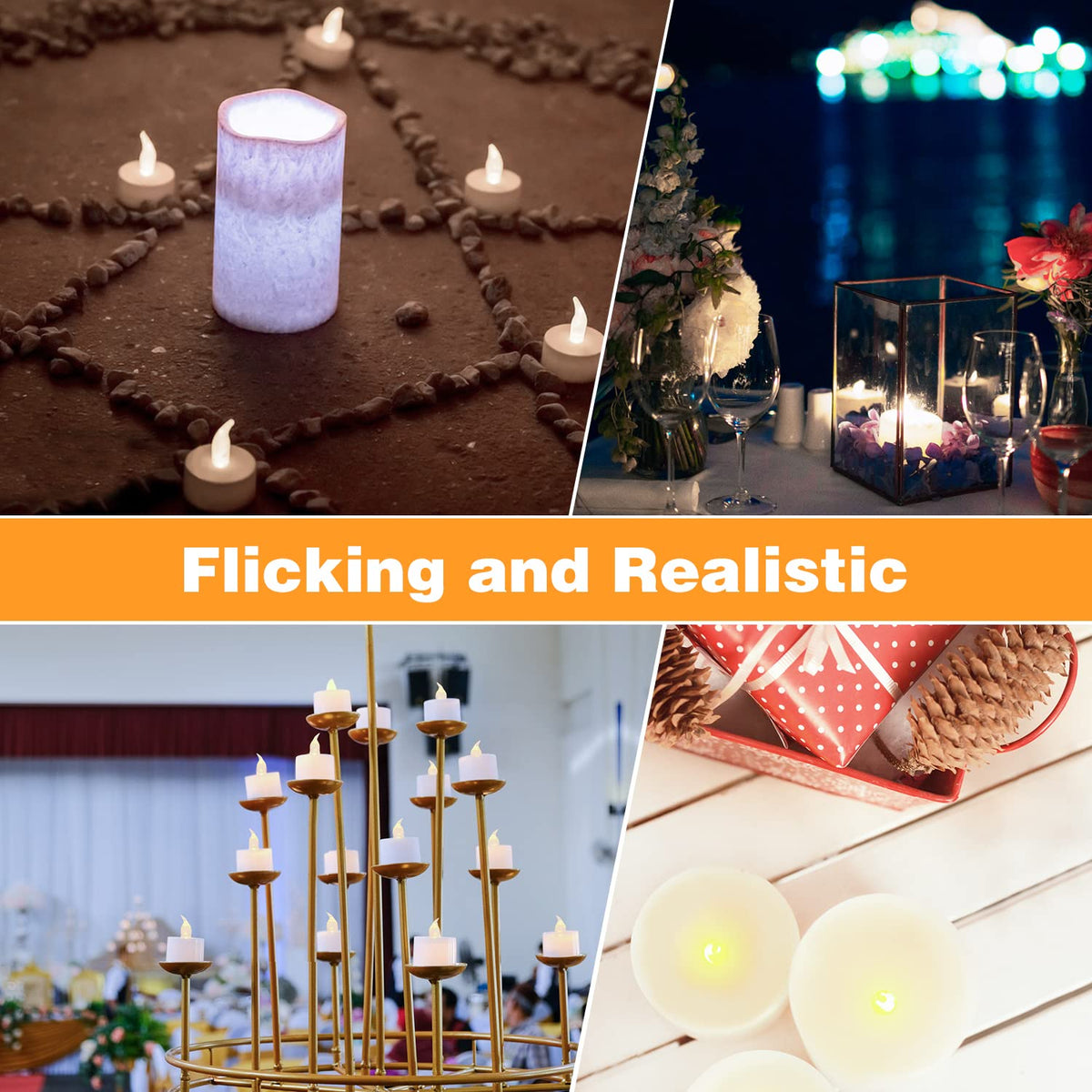 24 Pack LED Tea Lights, Warm White Light, for Decoration