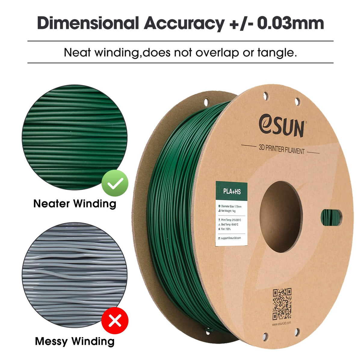 eSUN PLA+ Filament 1KG, PLA+HS High Speed 3D Printer Filament, Cold White