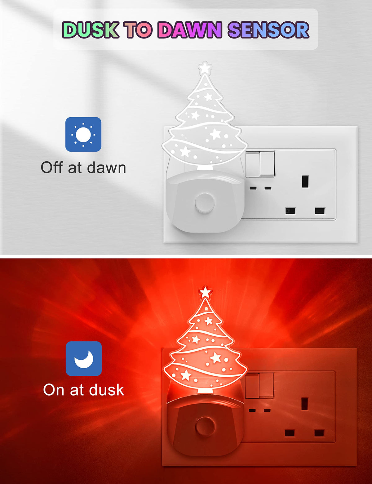 Emeritpro Night Light Plug in Wall with Dusk to Dawn Sensor, Warm White+RGB