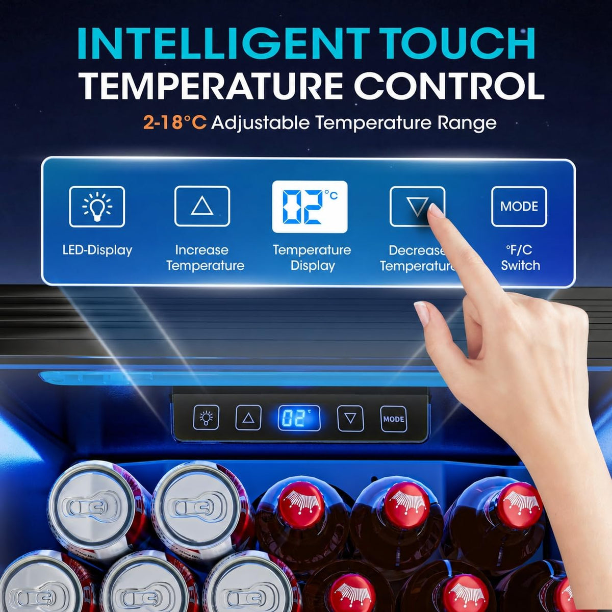 JUMMICO Compressor Beverage Cooler 36L 4-16°C Digital Display Black
