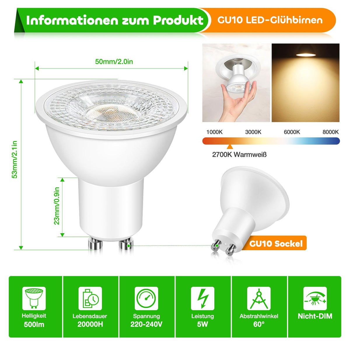 Morotty GU10 LED Spotlight Bulbs, GU10 LED Bulbs 5W Neutral White 4000K