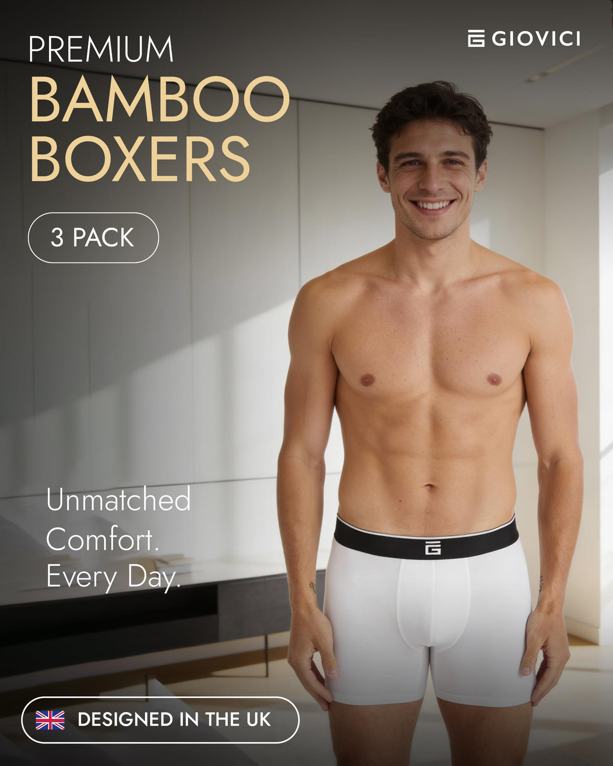 Giovici Mens Boxers Bamboo Anti Chafing Soft Comfortable Boxer Briefs Longer Leg - Boxer Shorts Multipack - Moisture Wicking Technology