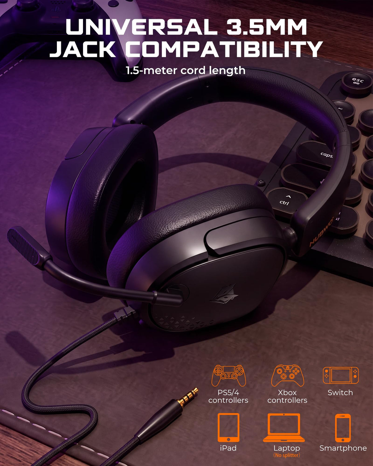 NUBWO HG04L Gaming Headset for PS5/PS4, Xbox Series X|S/Xbox One, Switch – 250g Lightweight, Clear Unidirectional Mic, Soft Memory Earmuffs, 3.5mm Jack for Gaming & Work