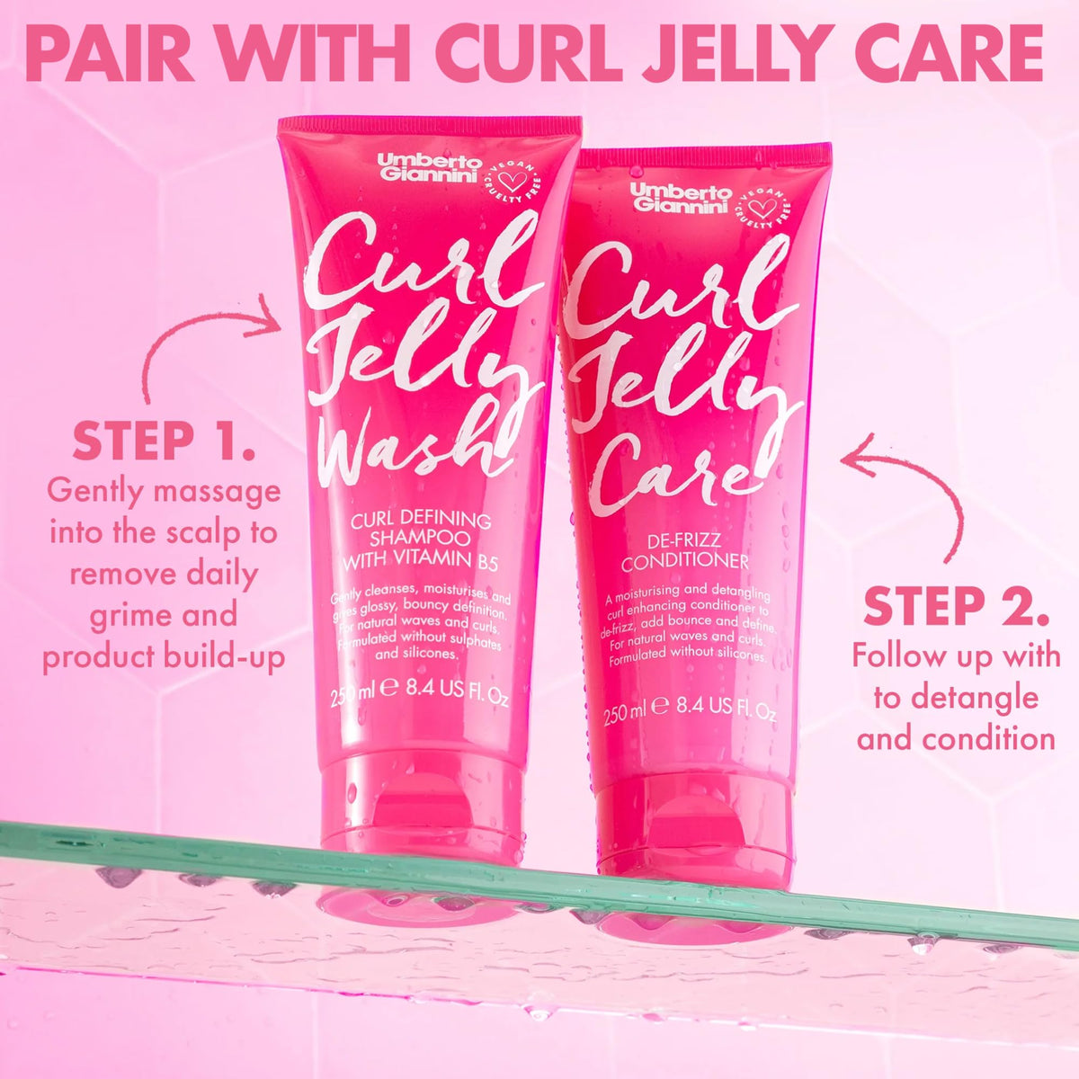 Umberto Giannini Curl Jelly Scrunching Jelly & Creme De Curl Control Cream Duo for Curly or Wavy Hair, Vegan & Cruelty Free, 2 Pack