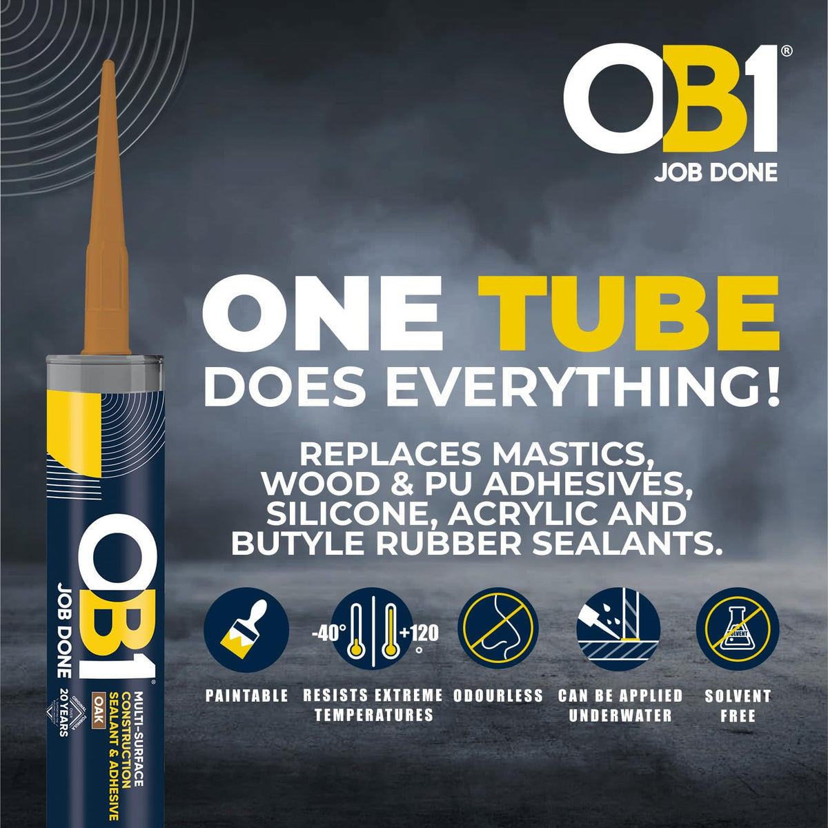 OB1 Clear Multi-Surface Construction Sealant & Adhesive, 290ml 2in1 formula