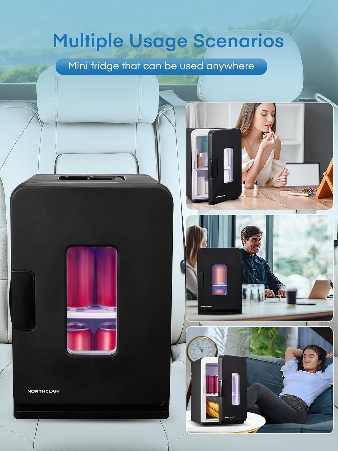 Mini Fridge 15L/21 Cans Mini Fridge for Bedrooms, Upgrade AC+12V DC Power Small Fridge for Dorm, Car, Office, Travel | Max & ECO Mode, Thermoelectric Cooler and Warmer | for Skincare, Beauty, Drink
