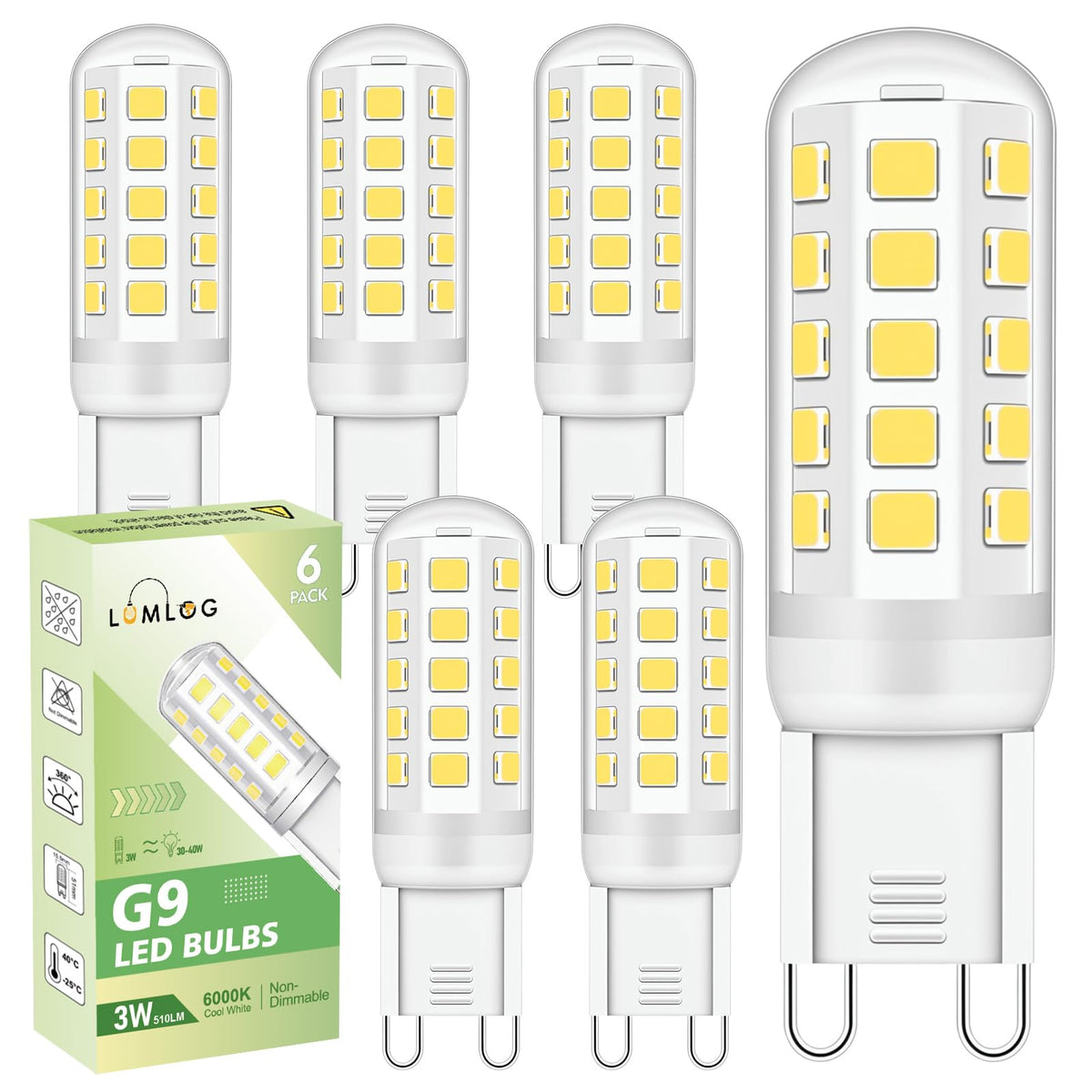 G9 Led Bulbs Warm White 6-Pack, 3W 510 Lm 3000 Kelvin G9 Led Light Blubs, Equivalent to 30-40W Halogen, 220-240V No Flicker Non-Dimmable Energy Saving, for Home Lighting Decor [Energy Class C]
