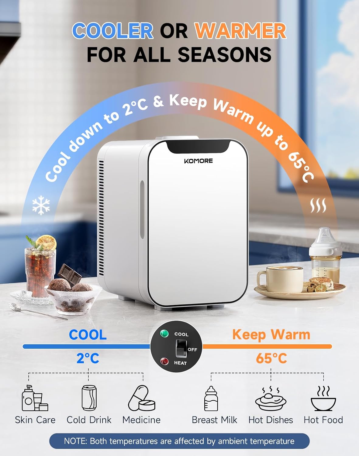 Mini Fridge, Portable Small Fridge, Cooler & Warmer, 18L, White