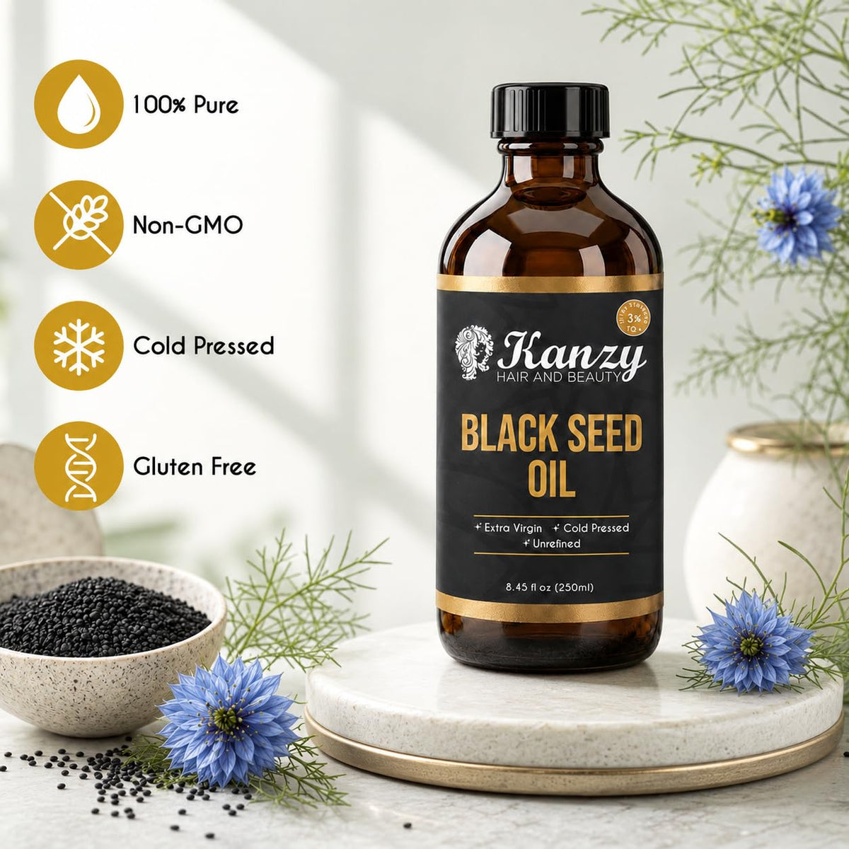 Kanzy Vitamin E Oil for Skin, Hair, Lips and Face - Naturally Sourced Multi-Purpose Plant-Based Vitamin E Oil for Hair Growth as Skincare and Haircare Product for both Men and Women (30 ml)