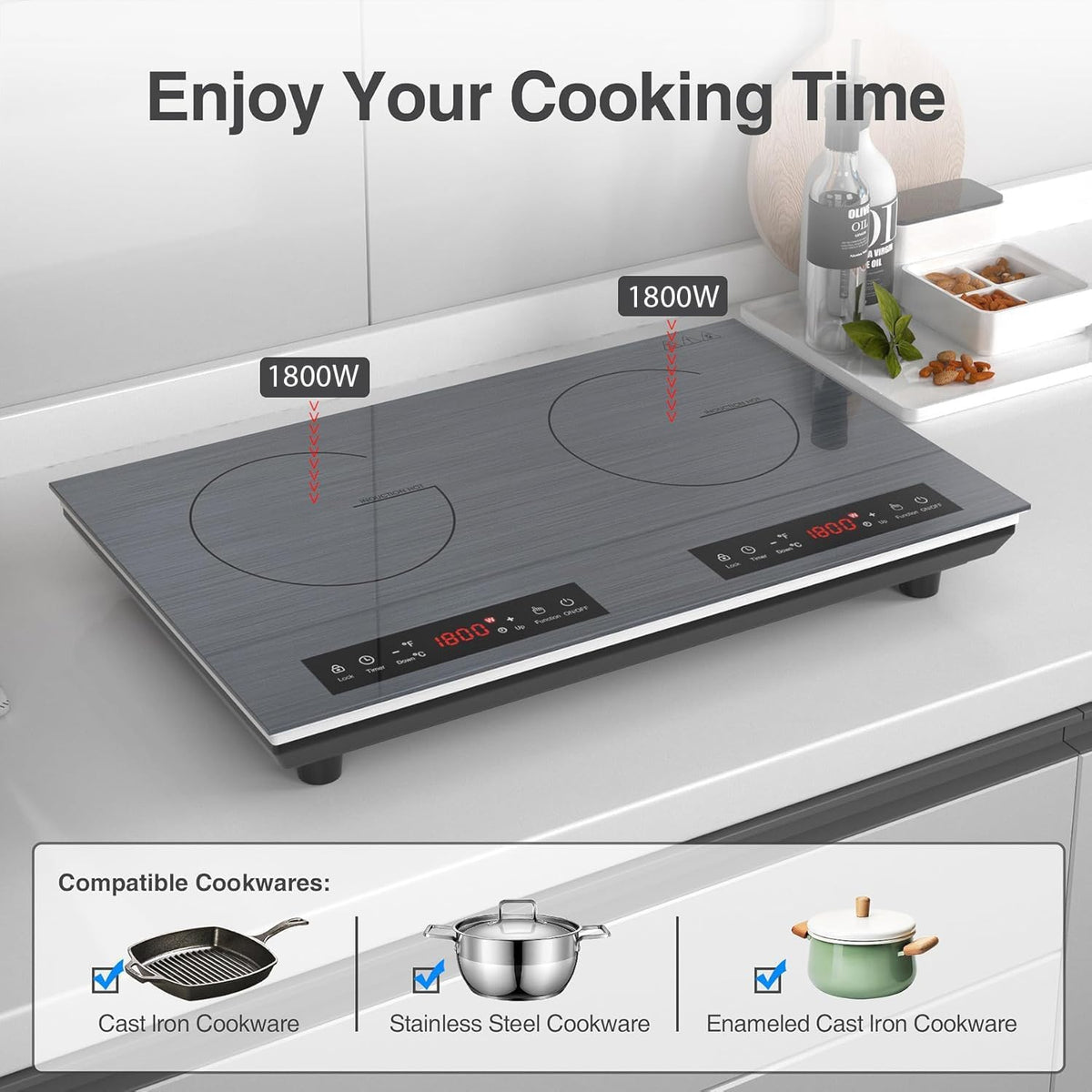 VBGK Portable Ceramic Hob, 2000W Pulg in Single Electric Hob, Portable Electric Hob with Digital LED Touch Controls, 10 Power Levels, 4-Hour Timer, Child Safety Lock, Black