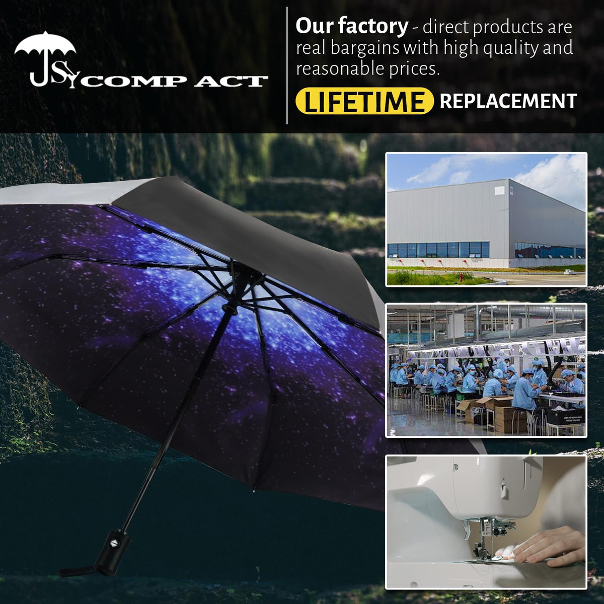 SY COMPACT Travel Umbrella Windproof Automatic Unbreakable UV Protection