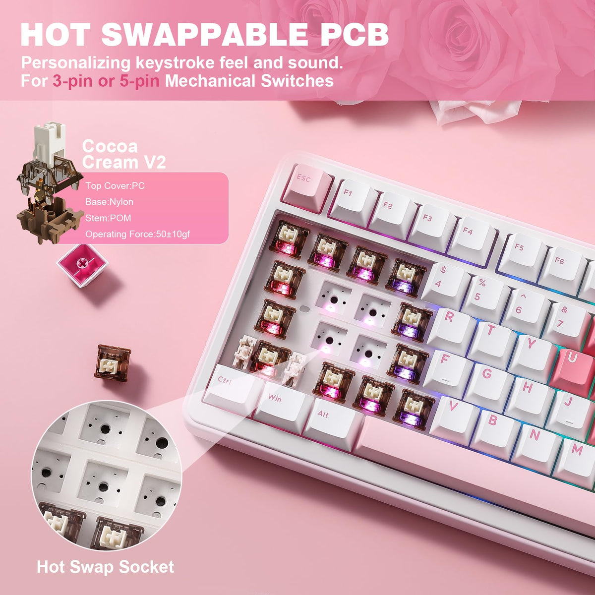 YUNZII B75 PRO 75% Wireless Mechanical Keyboard (Black Heart,Cocoa Switch)