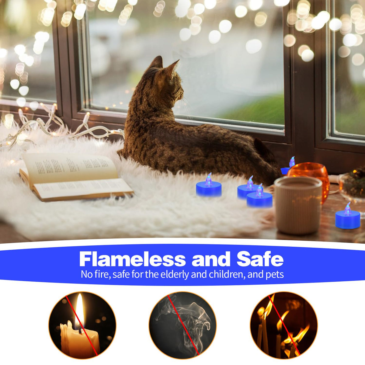 24 Pack LED Tea Lights, Warm White Light, for Decoration