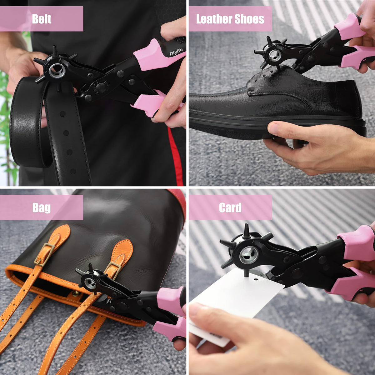 Diyife Belt Hole Puncher for Leather, 6 Sizes, Effortless Dual-Lever Design