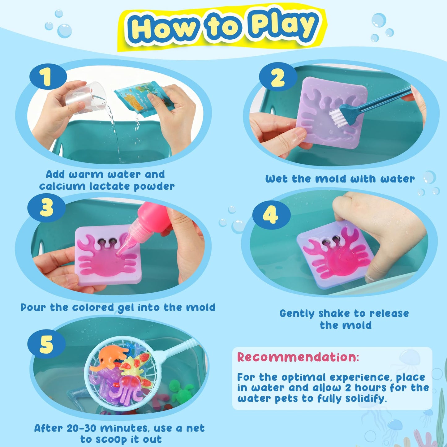 URMYWO Magic Water Elf Toy Kit, DIY 3D Magic Gel Pet Toy Set, 12 Gels & 10 Molds,Easter Gifts Craft & Art Kits for Kids 4 5 6 7 8 9 10 Years Old Mermaid Theme