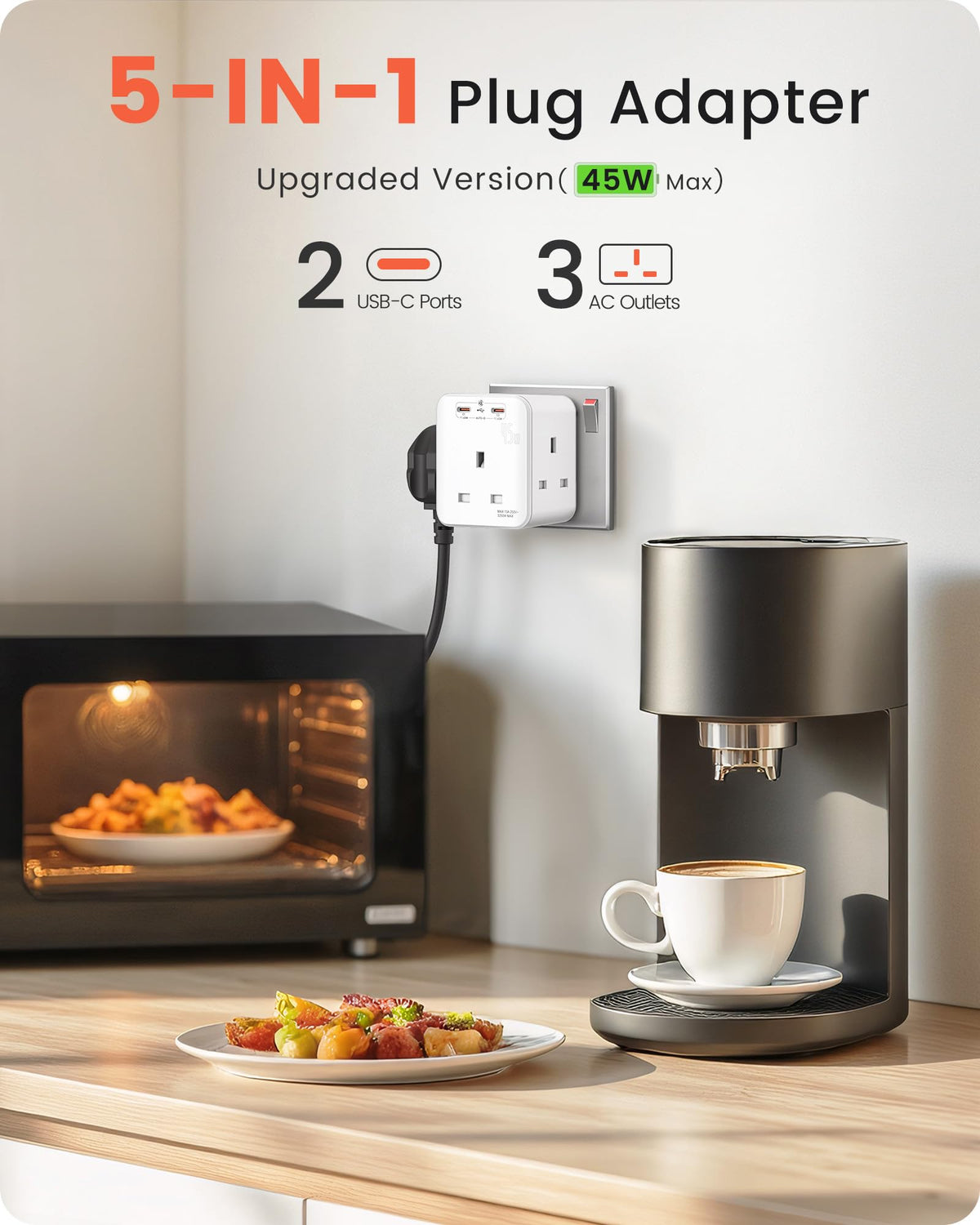 LENCENT Multi Plug Extension with 2 USB, 3 Way 3 Plugs Socket Adapter