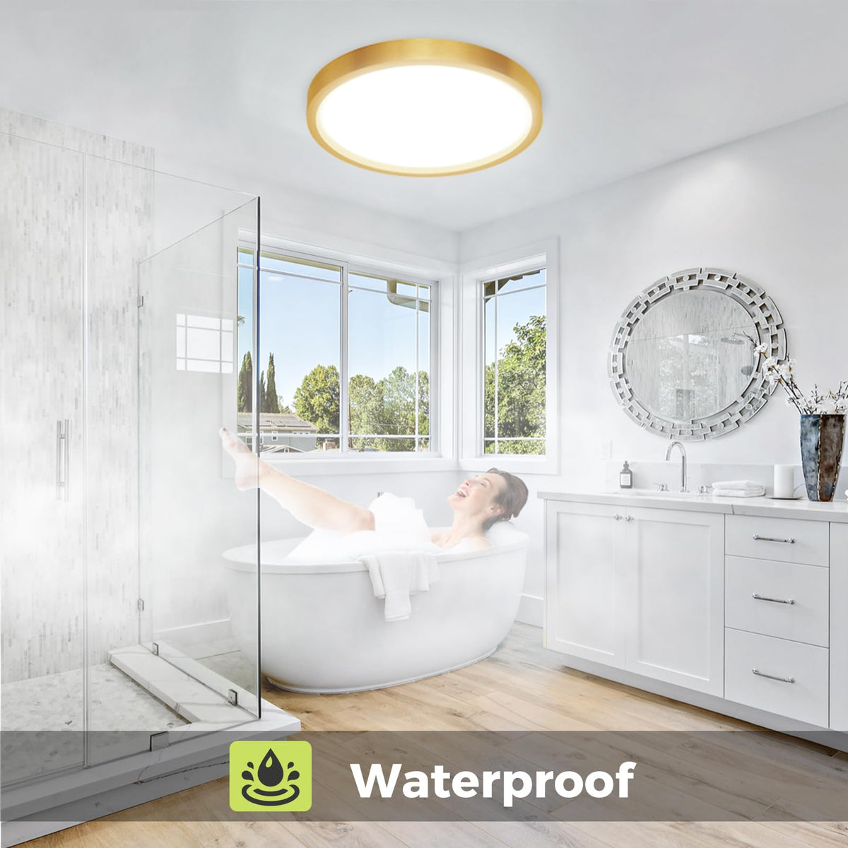 hepside Bathroom Light, 3000K/4000K/6500K 3 Color Temperature LED Ceiling Light, 15W 1500LM, Waterproof, Round, Small, Modern, Flush Ceiling Light for Bathroom, Kitchen, Bedroom, Black