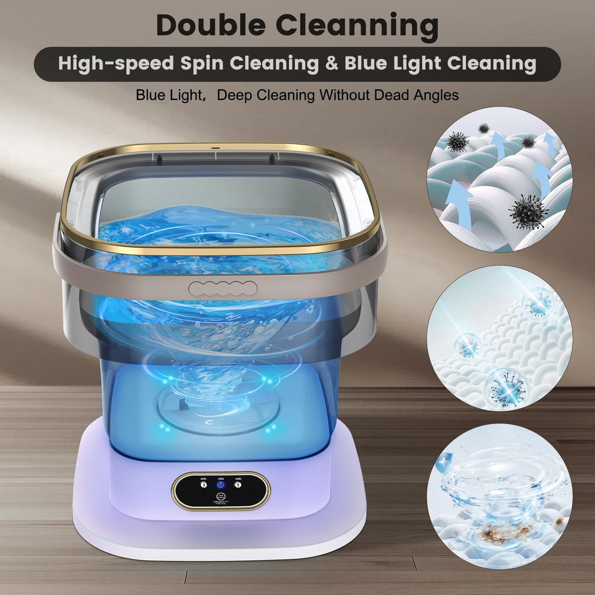 Mini Washing Machine, 15L Portable Washing Machine with Spin Dryer & 3 Cleaning Modes for Small Clothes, Foldable Portable Washer for Apartments, Dorms, Camping (Khaki)