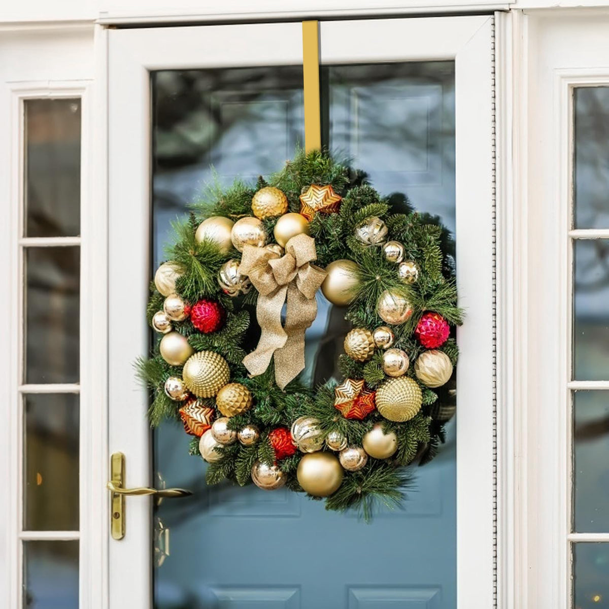 Jsdoin Christmas Wreath Door Hanger, 12.5 Inches Metal Front Door Wreath Hook for Christmas Home Office Wall Wedding Wreaths or Decorations (White, 1 Pack)