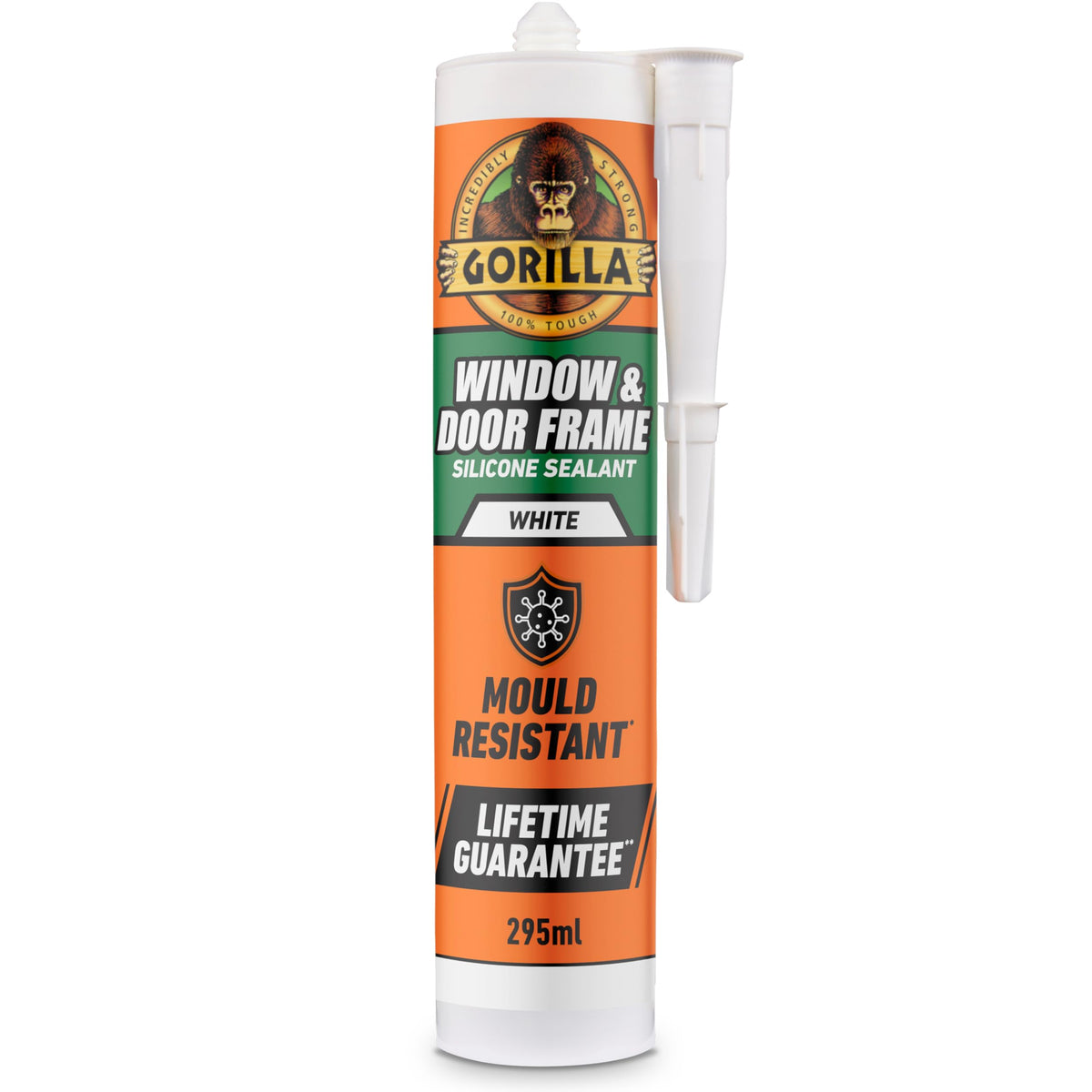 Gorilla Kitchen & Bathroom White Silicone Sealant, 295ml – Mould Resistant, 100% Waterproof Sealant, Shower Ready in 30 Minutes, Shrink & Crack Proof | Use on Showers, Baths, Sinks, Toilets & More