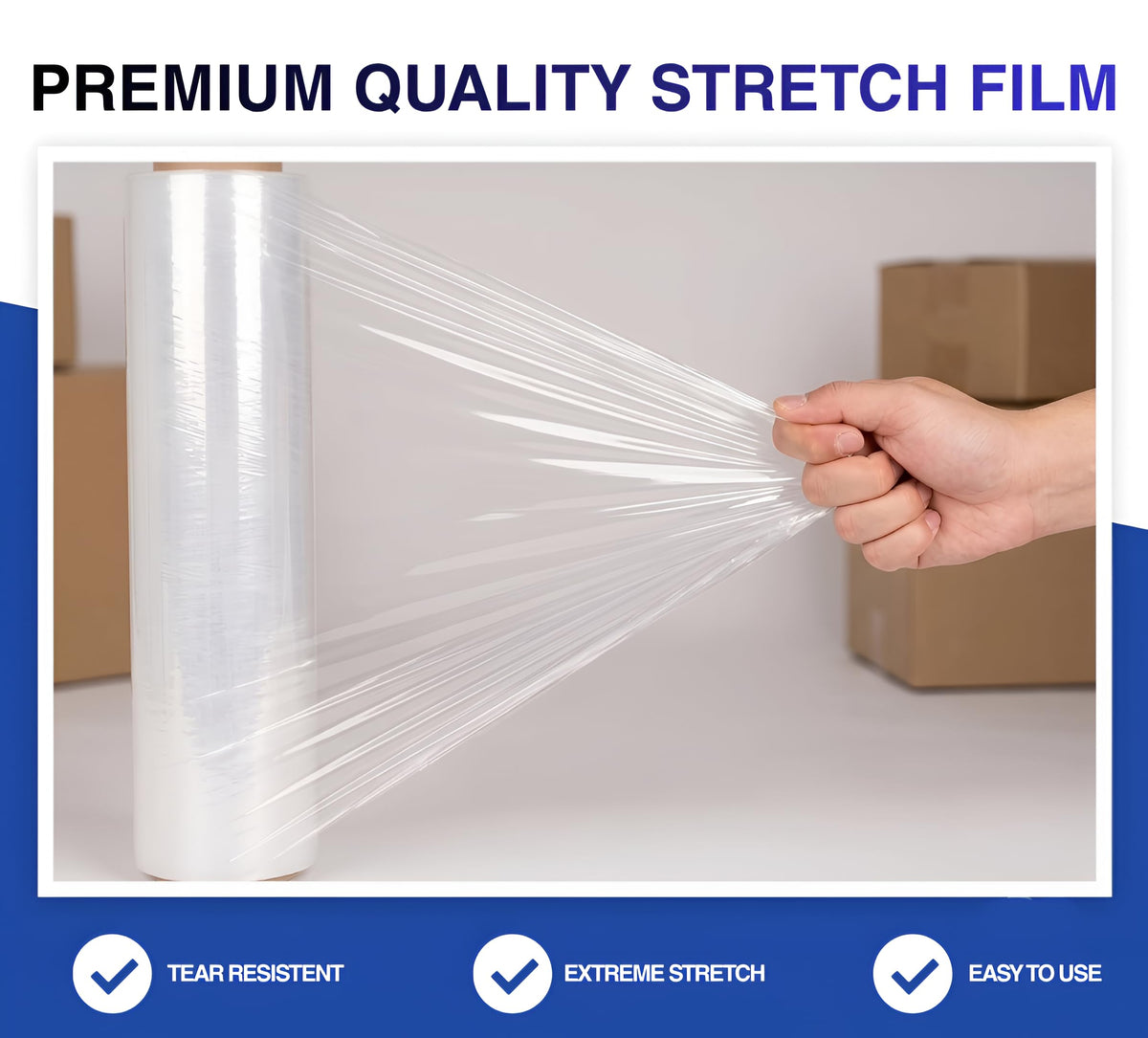 REQUISITE NEEDS Heavy Duty Stretch Film 400mm x 250m – Waterproof & Moisture Proof Pallet Wrap for Packaging, Moving & Storage (Black, 6)