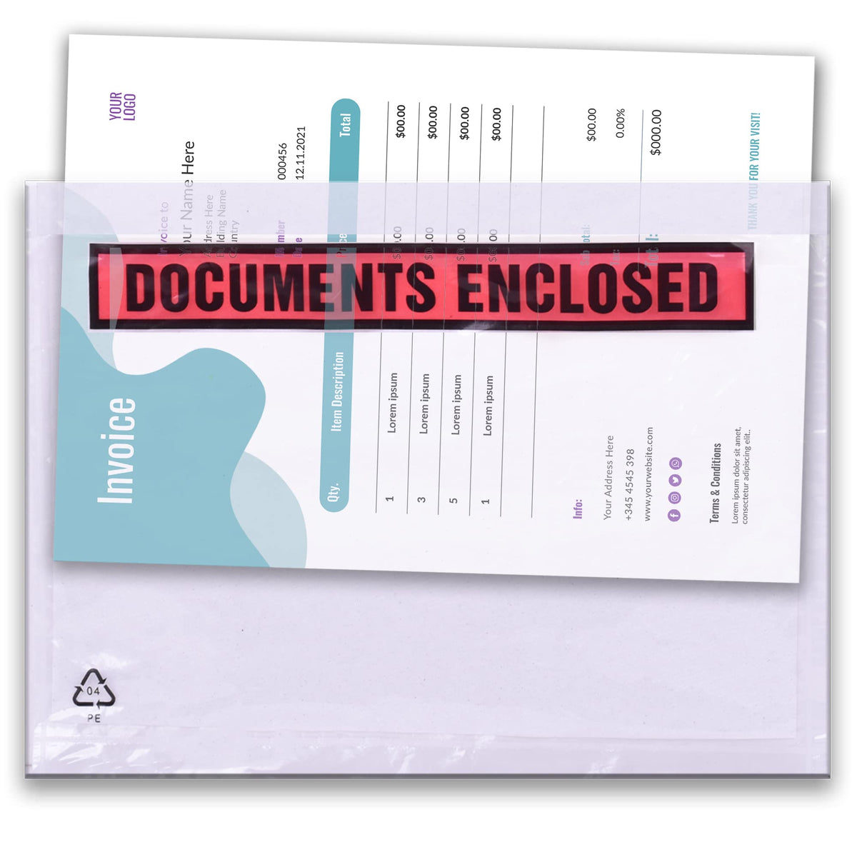Triplast 200 x DL Printed Document Enclosed Wallet (230 x 110 mm) | Peel & Seal Clear Plastic Envelopes/Sleeves/Pockets/Wallets | Attach Invoices, Packing Lists & Delivery Notes to Parcels