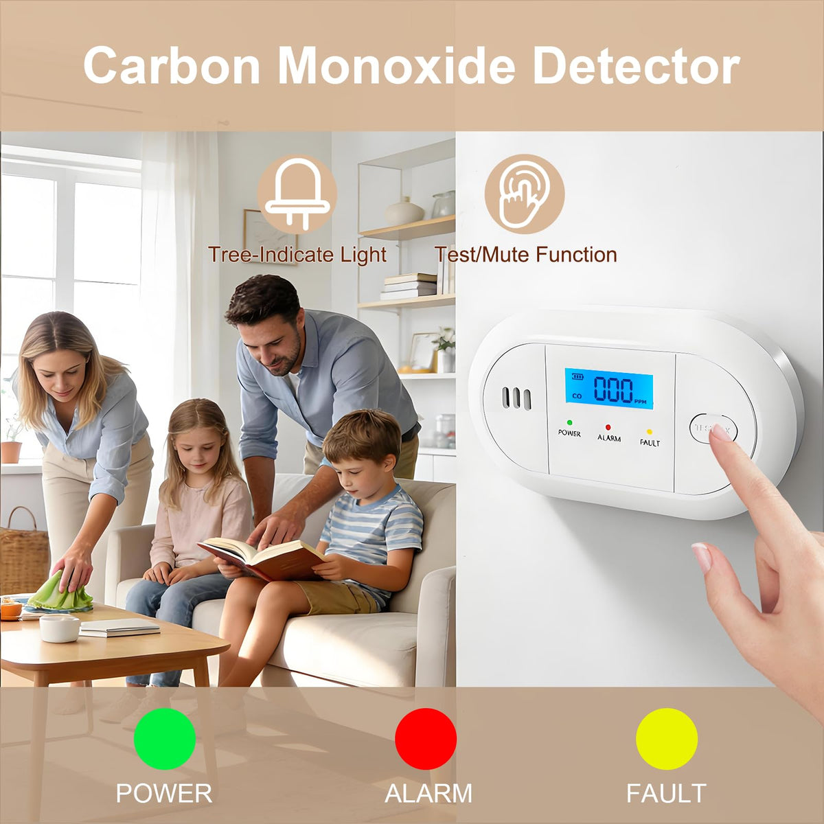 Carbon Monoxide Detector with LCD Display,CO Alarms Replaceable Battery Powered,10 Year Sensor Life Portable CO Detectors for Travel,1 PCS