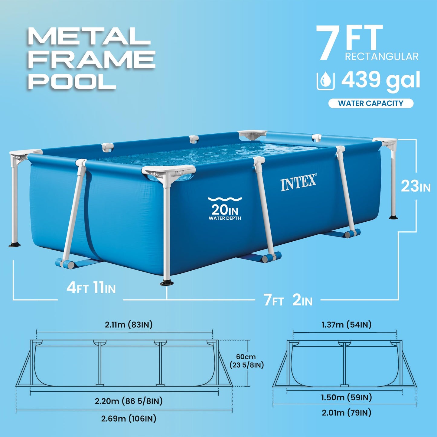 Intex 28270 Rectangular Pool, without Filter Pump, 220 x 150 x 60 cm, blue