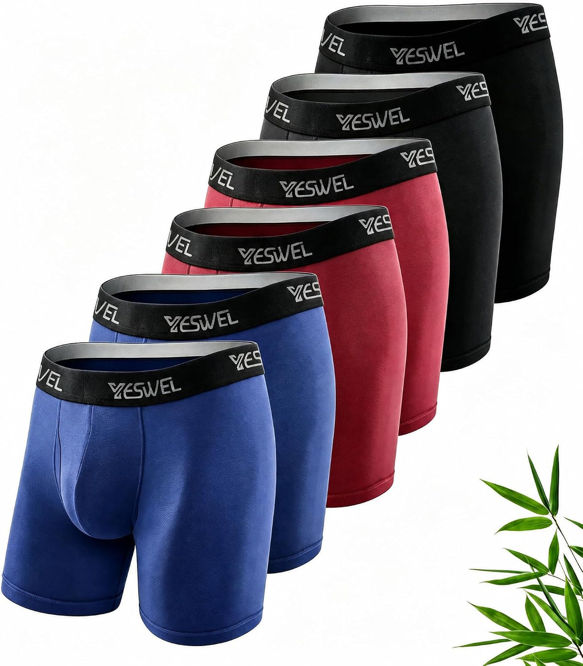 YESWEL Mens Bamboo Boxers, Longer Leg Boxer Shorts with Fly, Anti Chafing Underwear Trunks, No Itchy Labels Underpants (S-4XL)