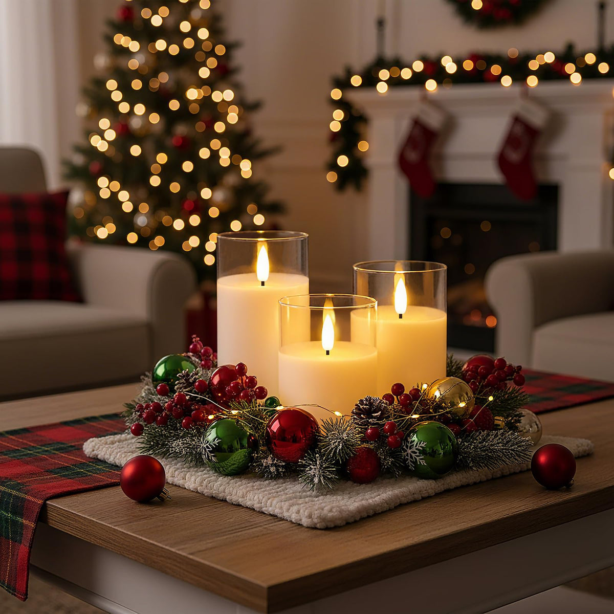 Homemory Real Wax LED Candles Flickering, Clear Glass Shell, Gold, Set of 3