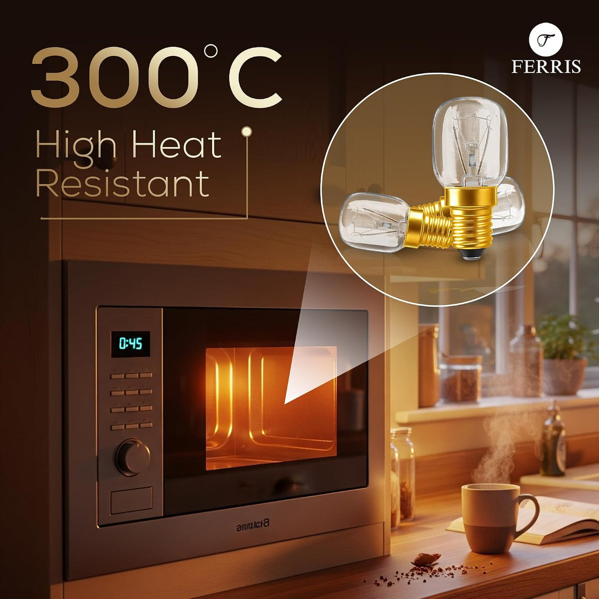FERRIS 3 Pack E14 Oven Bulbs 25W | Ultra Heat-Resistant >320°C | 2700K Warm White Dimmable SES Incandescent Light | Long Life Small Screw Bulb for Ovens, Microwaves, Fridges & Salt Lamps