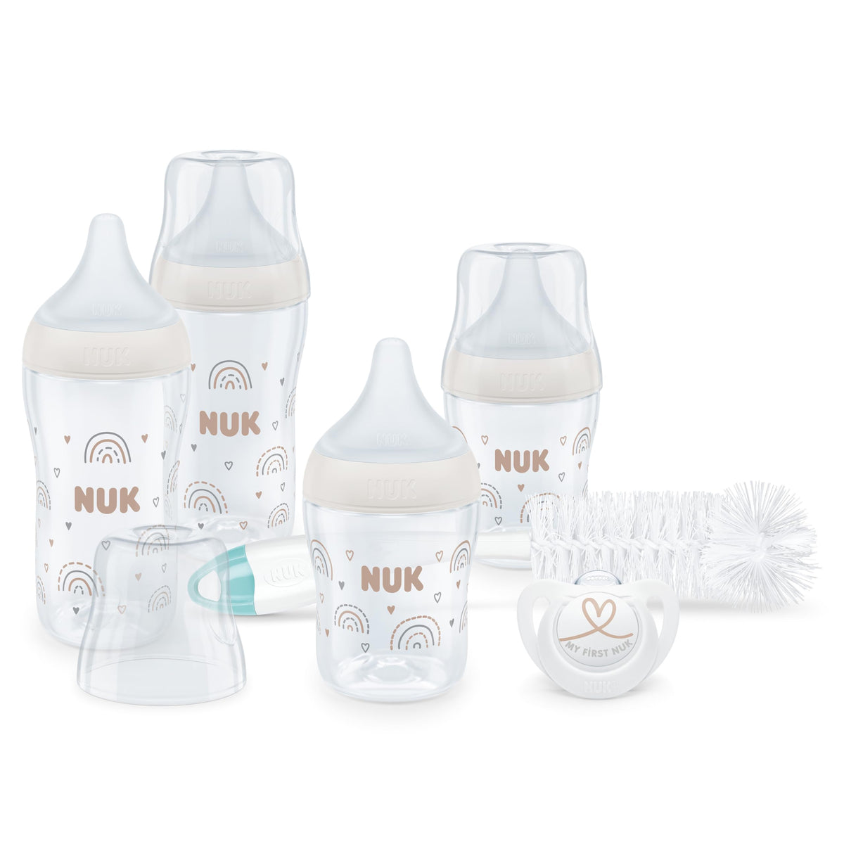 NUK Perfect Match Newborn Baby Bottle Set | 0+ Months | 150ml | Anti Colic Feeding Bottle | PP | Temperature Control Indicator | Rainbow | 4 Count