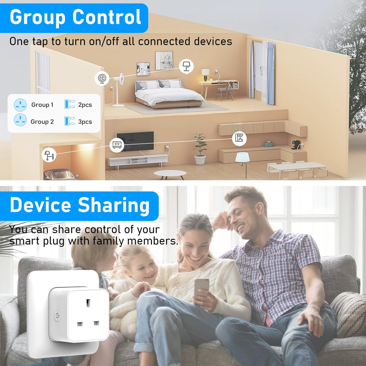 Smart Plug, TVLIVE 2 Pack Smart Plugs that Work with Alexa (Echo, Echo Dot), Google Home Voice Control, Energy Monitoring, Remote Control, Timer & Schedule, smart wifi plug socket UK, No Hub Required