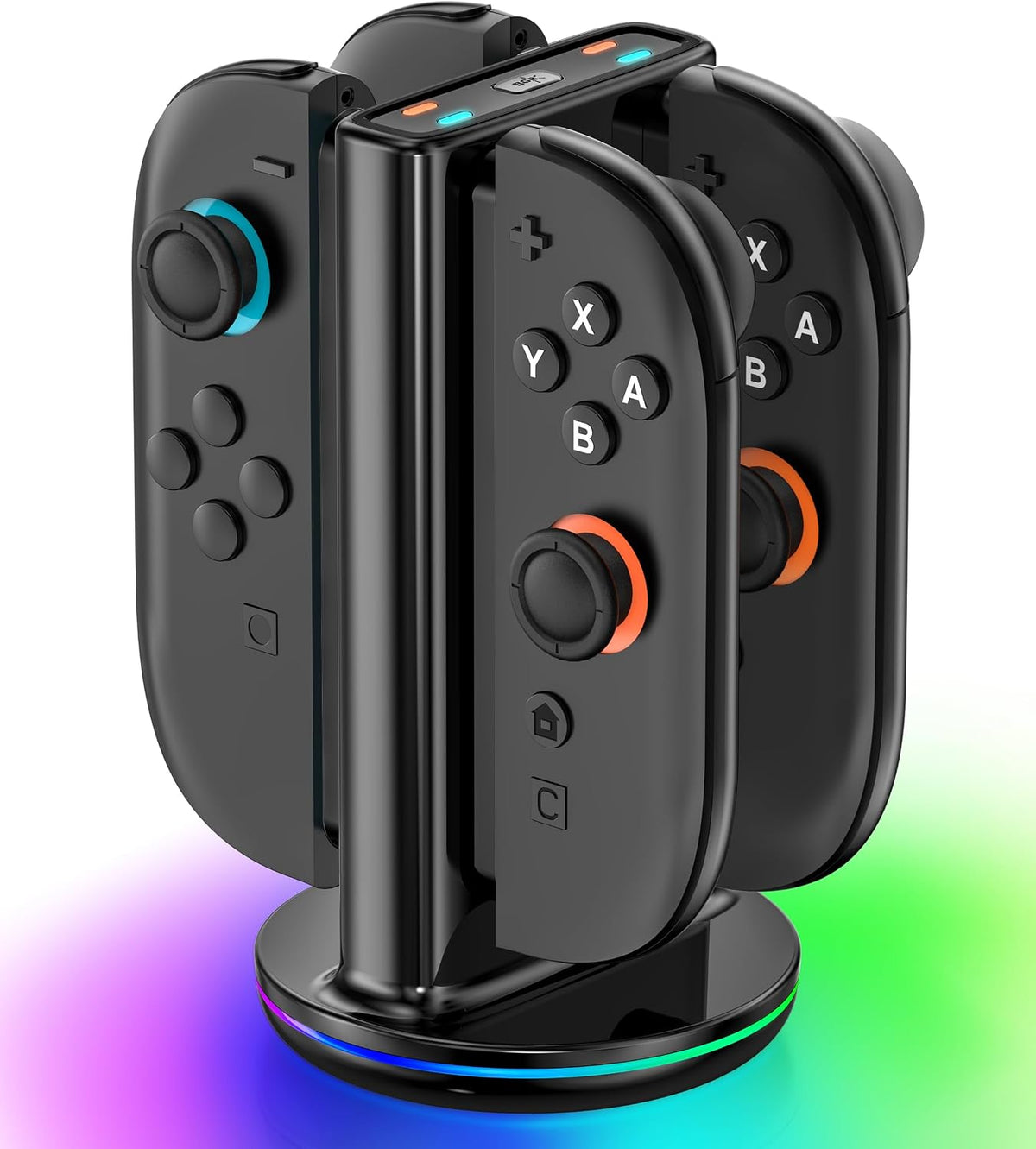 Rysker RGB Switch 2 Controller Charger for Joy-pad 2, 2H Fast Joycon 2 Charging Dock for Any Direction Charging, 9 Light Modes Switch 2 Joycon Charger Station