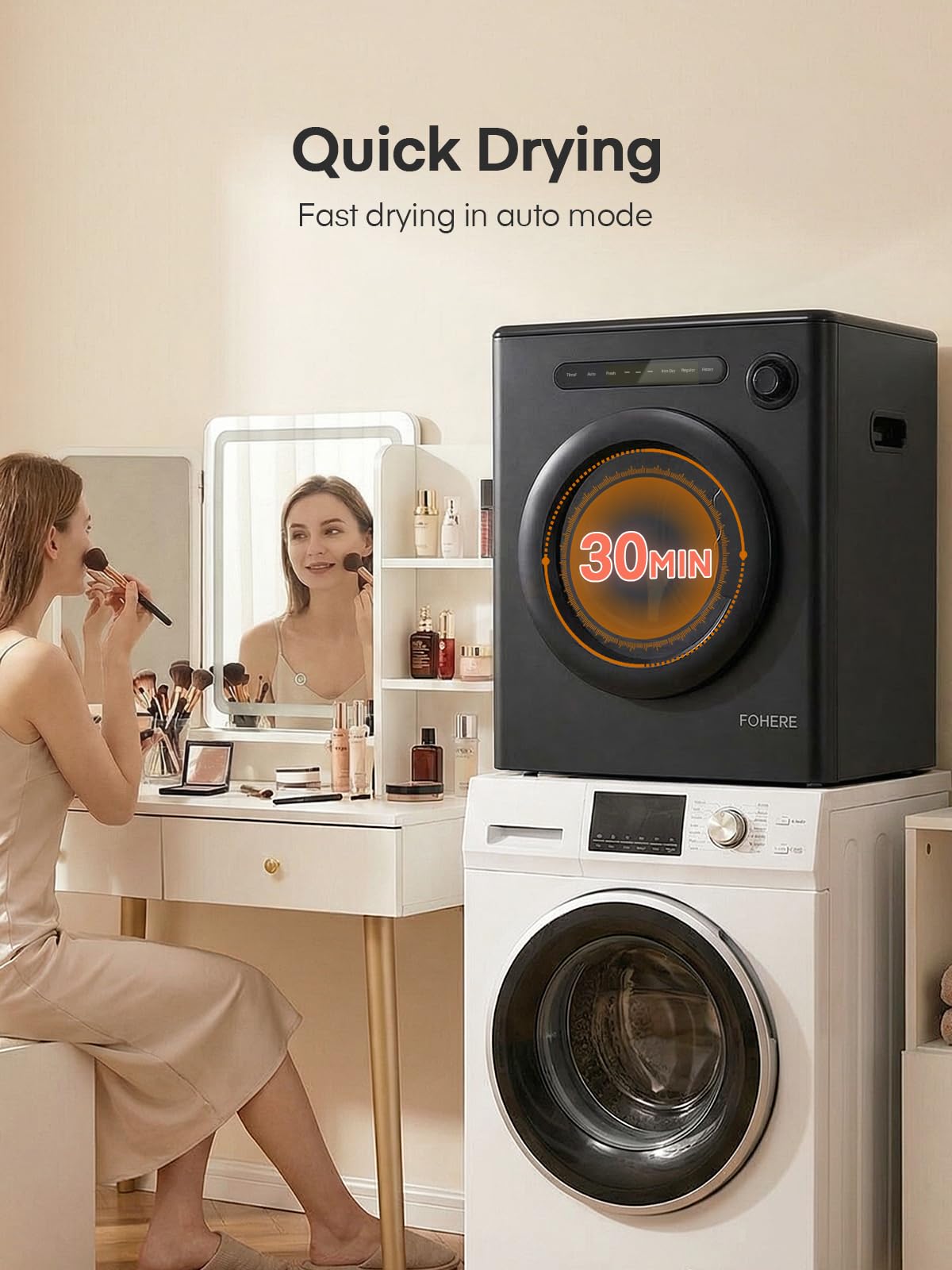 4KG Vented Tumble Dryer, 1200W Compact Smart Dryer, 6 Drying Modes, Double Temperature Control Protection, with Child Lock and Timer, with Child Lock, Crease Guard, for Apt, Home, Dorm, RVs, White