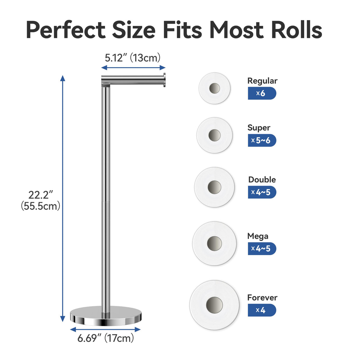 Stainless Steel Free-standing Toilet Roll Holder, Heavey Base,Black