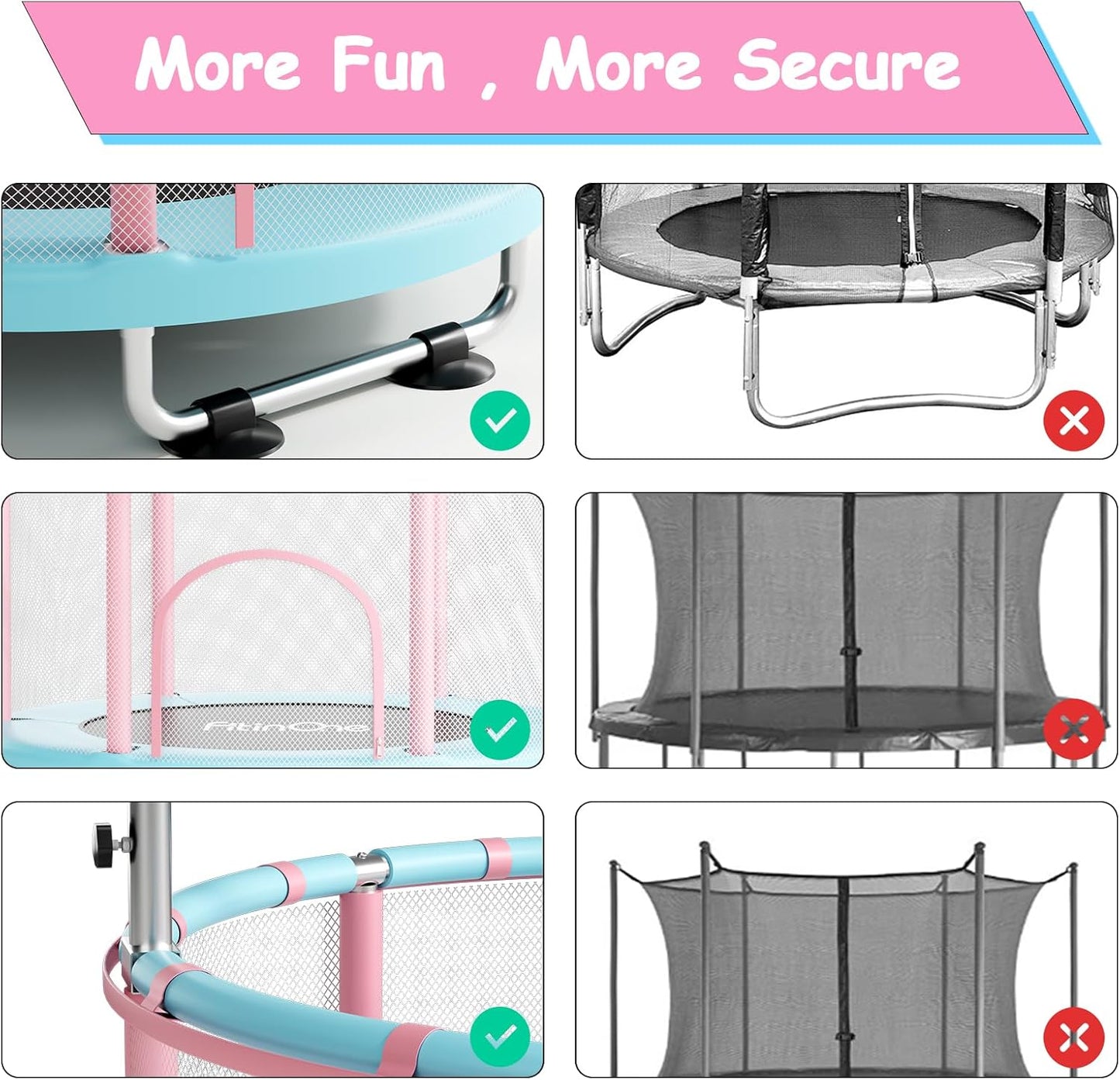 FitinOne 55" Toddler Trampoline with Safety Net, Gymnastics Bar, Swing & Rings