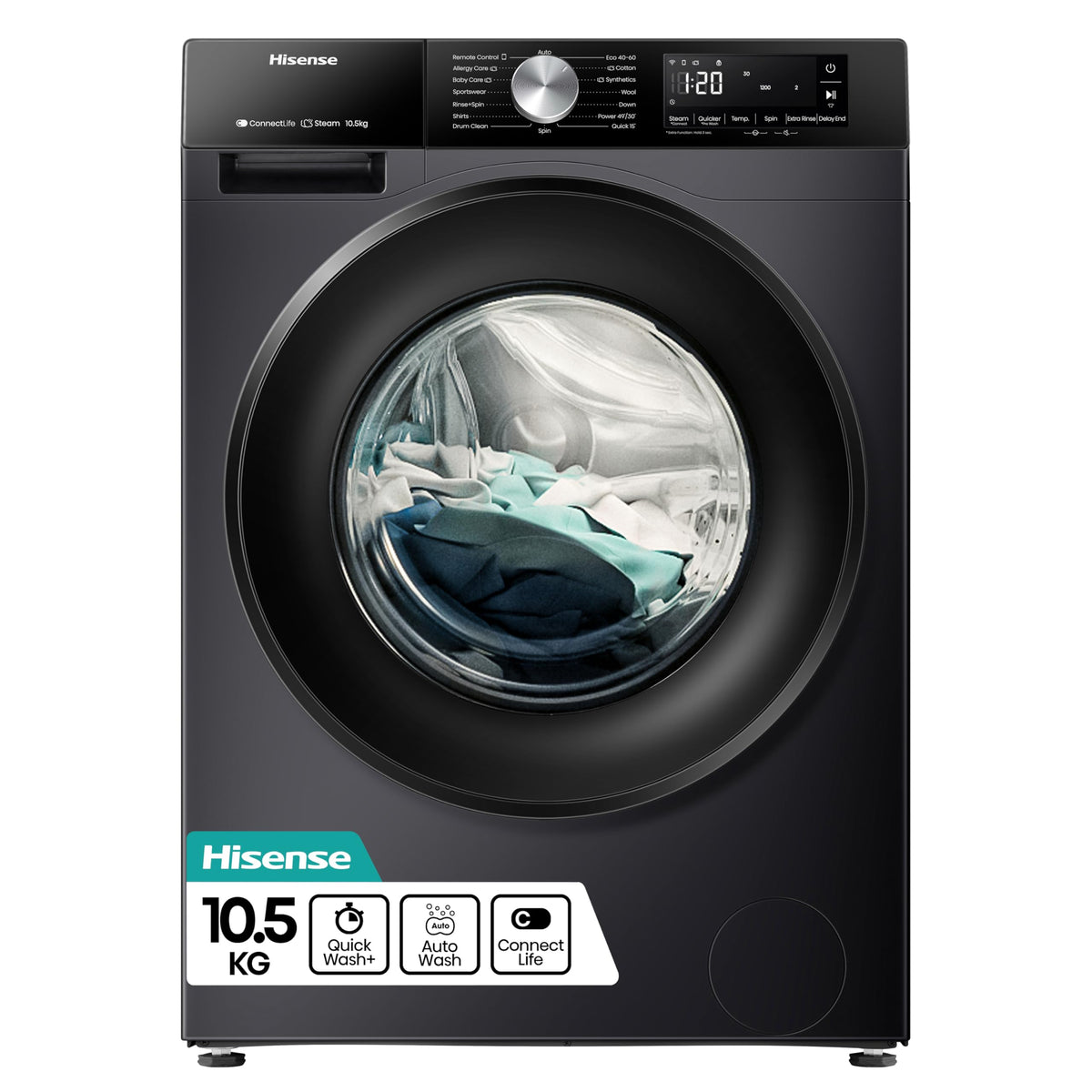 Hisense WF1G7021BW Freestanding 7 KG-Front Load Durable Inverter Washing Machine, Steam Wash-Quick Wash-15 Washing Programs-1200 RPM-White-Energy Rating B