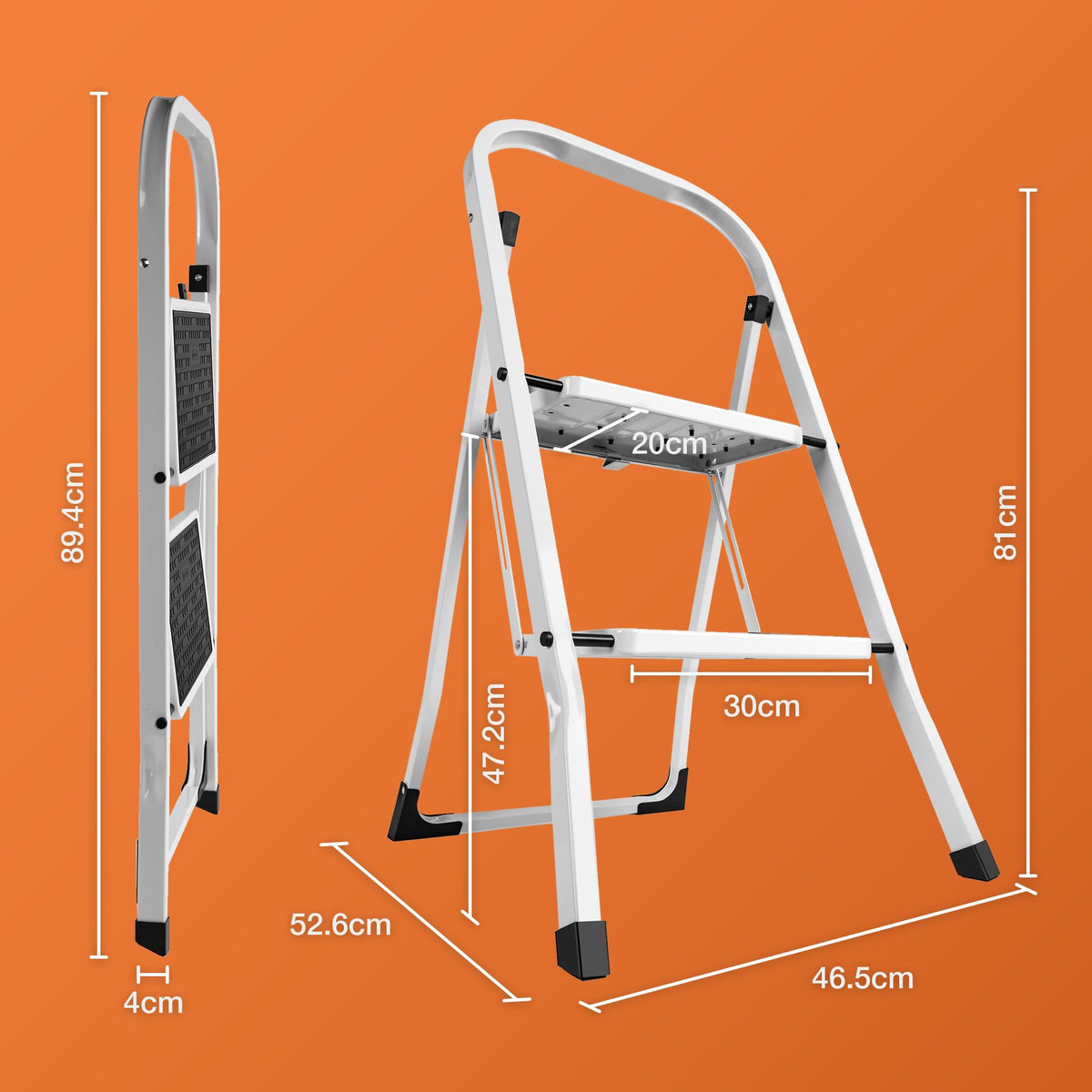 VonHaus 3 Step Ladder – Premium Quality Folding Step Ladder for DIY and Gardening - Anti Slip Feet, Easy to Store Ladder, 150KG Max Capacity - Durable Steel