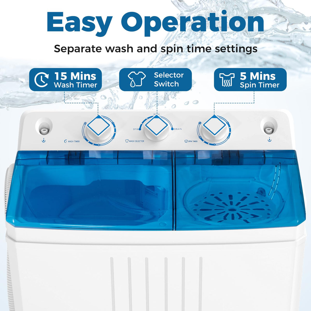 COSTWAY Twin Tub Washing Machine, 8KG (5KG Washer+3KG Dryer)