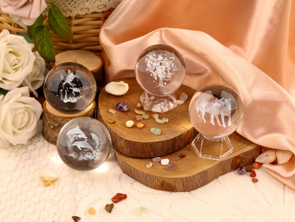 Glass Christmas Reindeer 3D Crystal Ball Christmas Ornaments