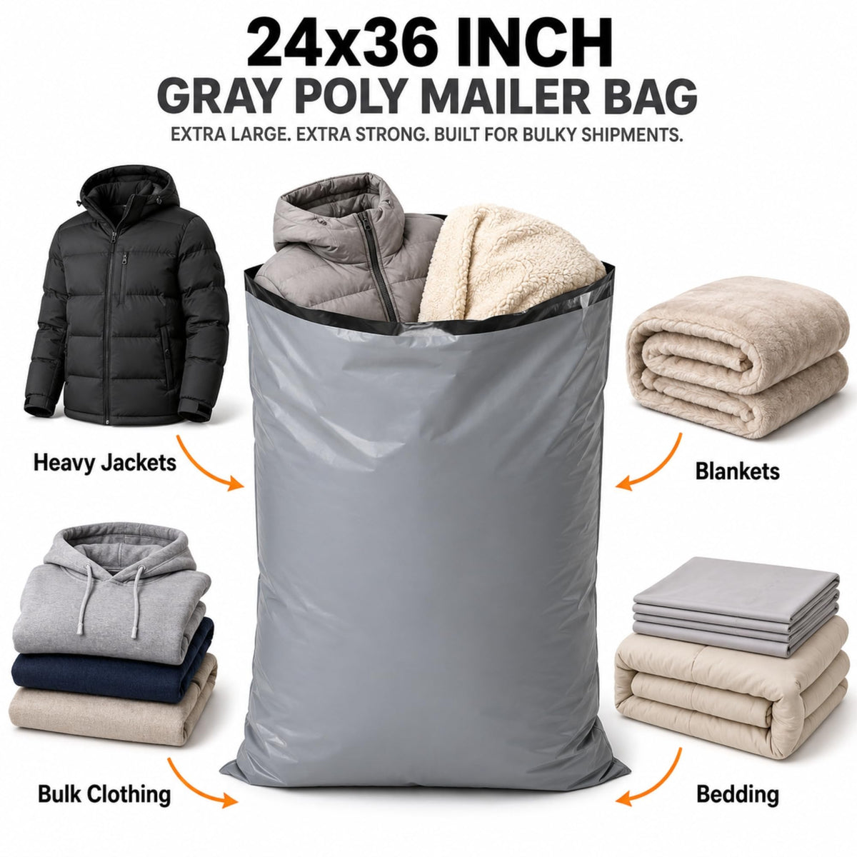 Large Postage Bags for Clothes Vinted - 25 Packs 17x24 Inch Mailing Bags, Self Seal Waterproof Parcel Bag - Heavy Duty Grey Poly Mailers for Packaging, Shipping & Delivery - (432 x 610 mm)