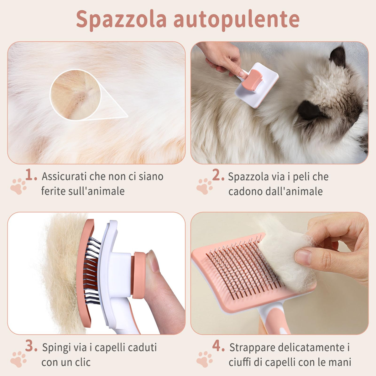 Vinabo Cat Dog Comb Brush, Cat Brush Grooming Comb, Self Cleaning Slicker Brushes, Pet Grooming Tool with Cleaning Button for Dog Shedding Tools