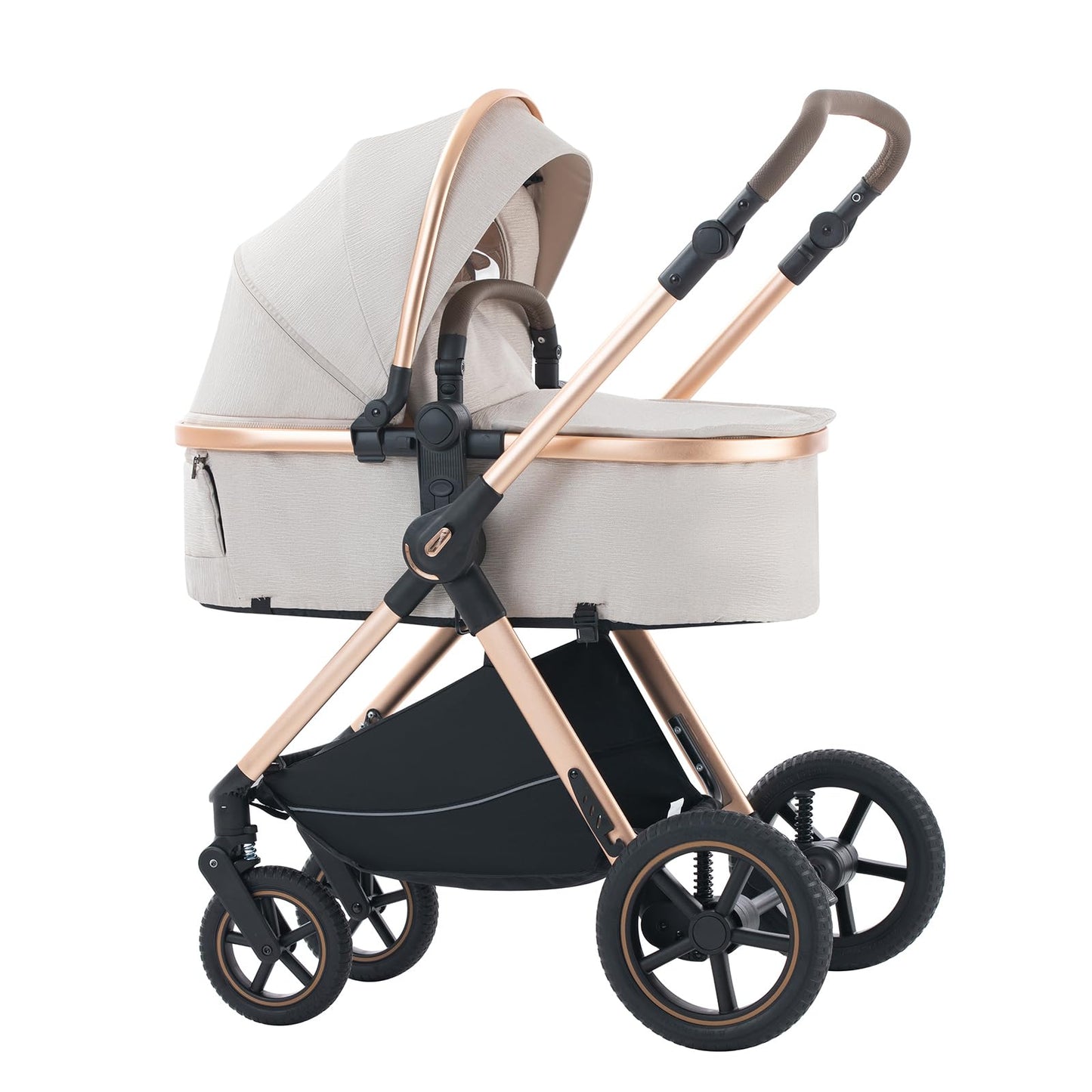 3 in 1 Pram Pushchair Aluminium Frame High Landscape Combined Buggy Lightweight Folding Stroller 3 in 1 Travel System Pram for Newborns Toddlers 0-36 Months from Birth (H9-Pink, H9)