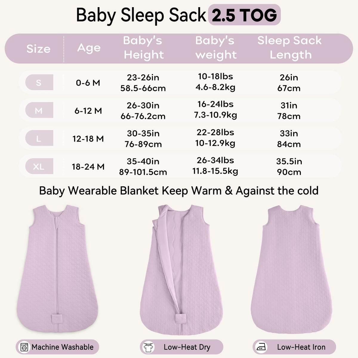 Unnivoll Baby Sleeping Bag 2.5 Tog 0-6 Months 100% Cotton Winter Sleeping Bag Baby 2-Way Zipper Quilted Sleep Sack for Newbron Infant Warm Soft Apricot
